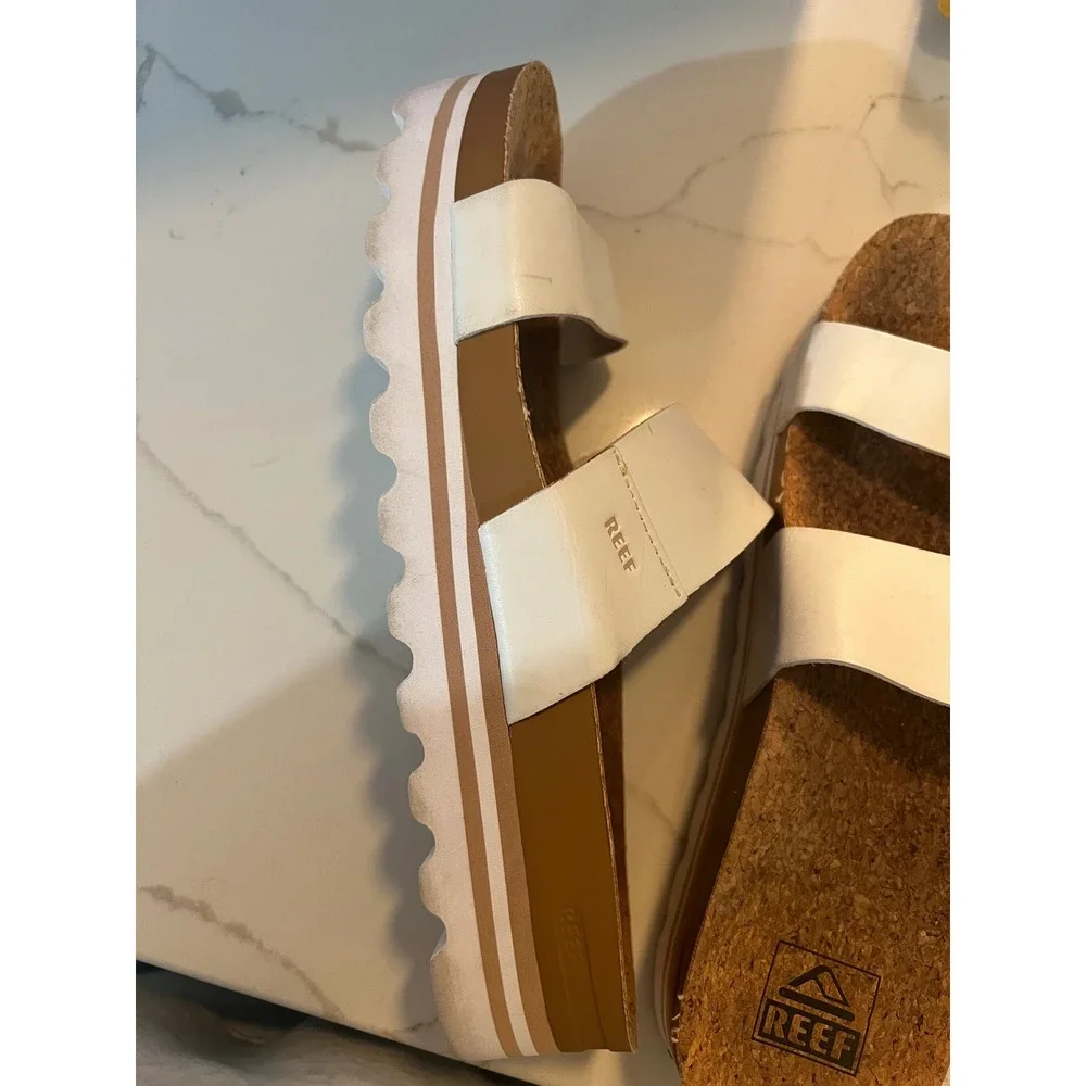 Reef Cushion Vista Hi White Double Strap Platform Cork Sandals Womens 9